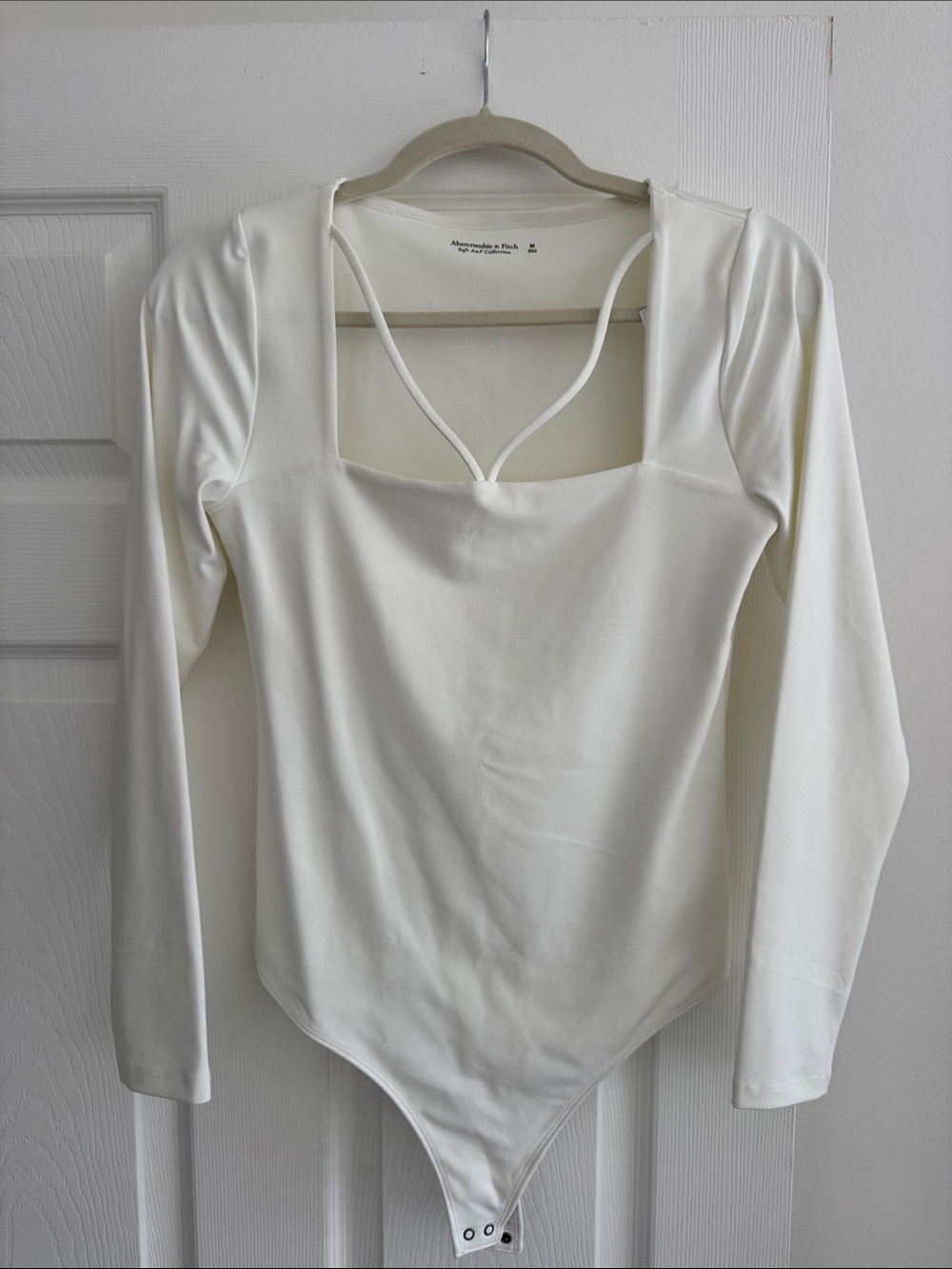 Women's White Long-Sleeve Square Neck Bodysuit